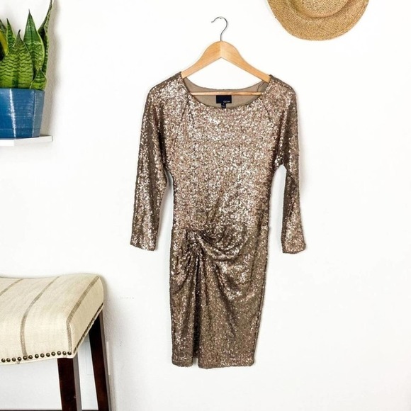 Greylin Gold Sequin Long Sleeve Sheath Dress Size S Small - Picture 3 of 13